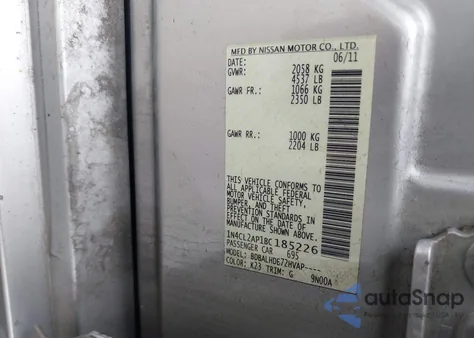 2011 Nissan Altima Hybrid z USA, uszkodzony, nr VIN 1N4CL2AP1BC185226